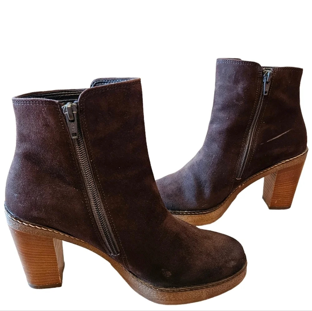 Gabor Brown Suede Leather Boho Ankle Boots High Heel Platform Booties Size  37. - Picture 9 of 13